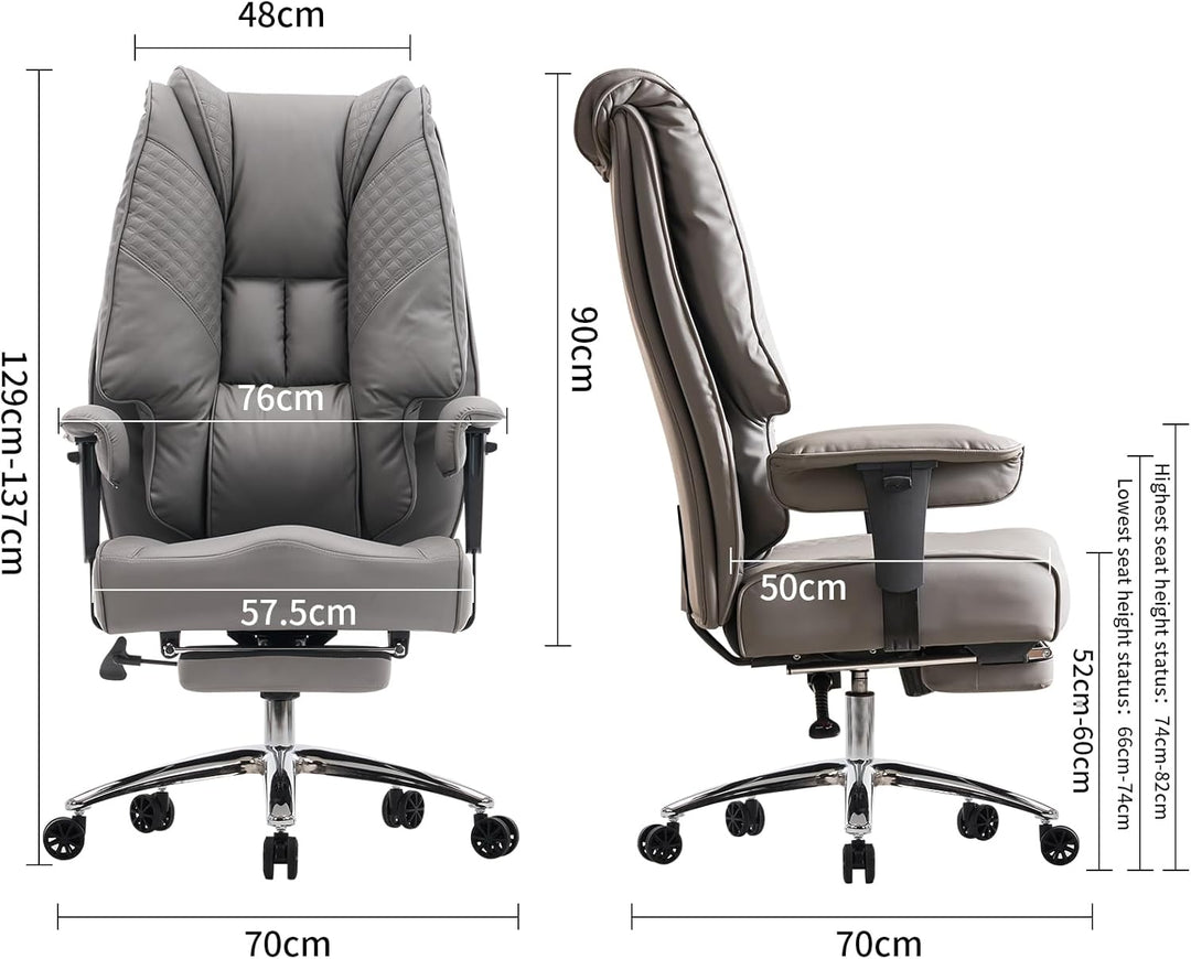 Bürostuhl Ergonomisch, Chefsessel mit Hoher Rückenlehne, Verstellbaren Armlehnen und Breitem Sitz, P