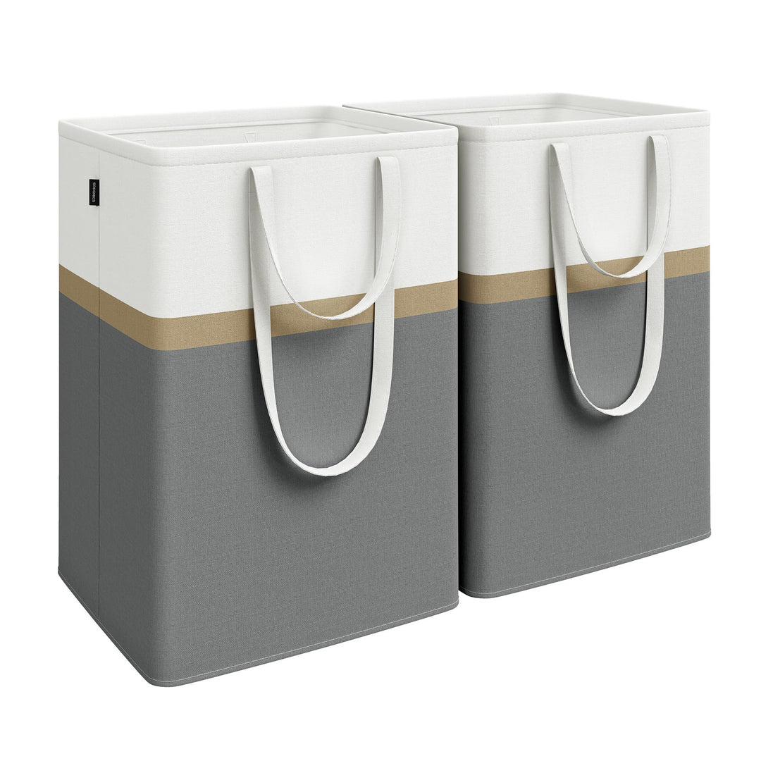 SONGMICS Wäschekorb 2er Set, 110 L Wäschesammler faltbar, mit kurzen und langen Griffen, leicht zu t