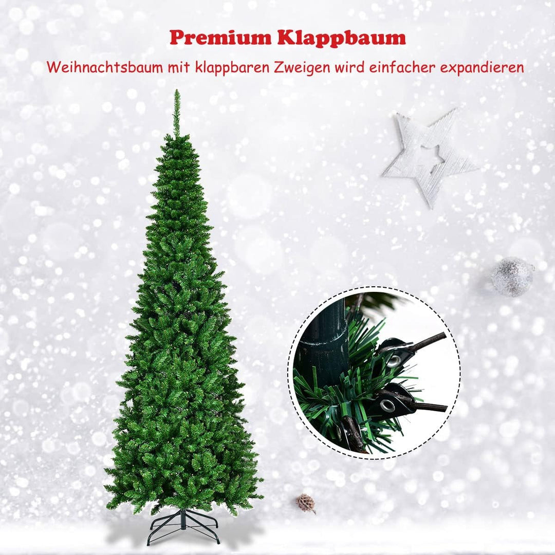 COSTWAY 135/200/225cm Bleistift Weihnachtsbaum mit warmweissen LED-Leuchten, künstlicher Tannenbaum
