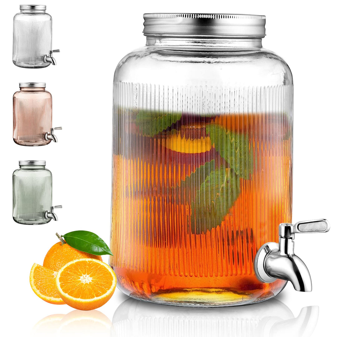 Bergländer Getränkespender aus Glas, Kühlschrank, 4L Getränkespender mit wasserdichtem Edelstahlhahn