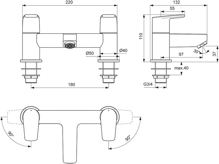 Ideal Standard BC694AA Cerafine D Badewanneneinlauf, Chrome, Dual Control Bath Filler, Dual Control