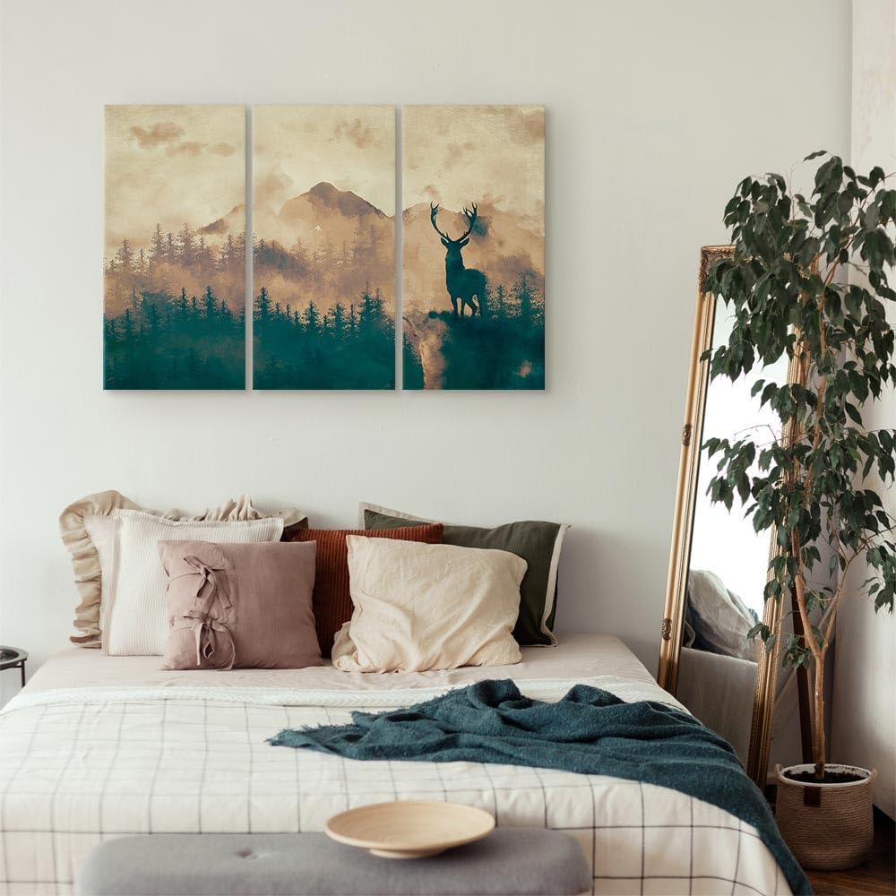 murando - Bilder Hirsch 135x90 cm Vlies Leinwandbild 3 Teilig Kunstdruck modern Wandbilder XXL Wandd