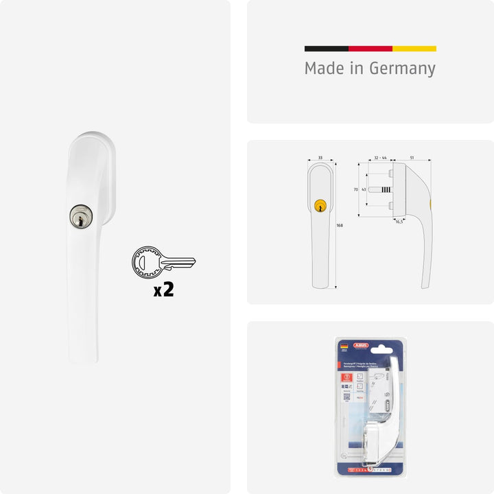 ABUS Abschliessbarer Fenstergriff FG300 AL0145 - Fensterknauf mit Druckzylinder, gleichschliessend -