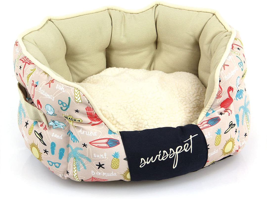 SwissPet Hundebett/Katzenbett Flamingo Komfortabler Schlafplatz für Hunde &amp; Katzen, mit Flamingo-Mus