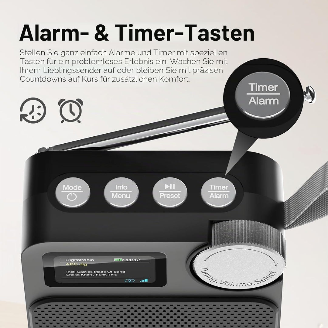 DAB/DAB+ Radio mit Bluetooth 5.0, tragbares Digitalradio mit UKW, Farbdisplay, MicroSD-Karten-Slot,