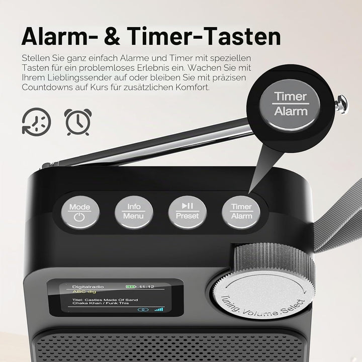 DAB/DAB+ Radio mit Bluetooth 5.0, tragbares Digitalradio mit UKW, Farbdisplay, MicroSD-Karten-Slot,