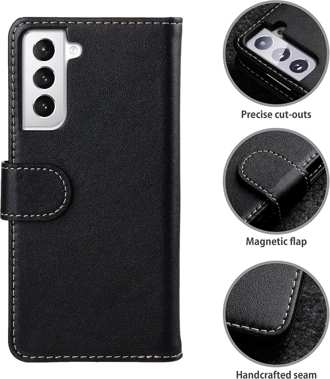 STILGUT Talis kompatibel mit Samsung Galaxy S21 5G Hülle mit Kartenfach aus Leder, Flip Cover, Walle