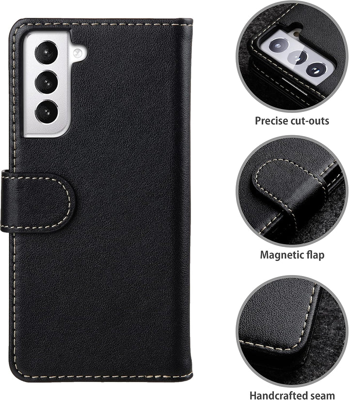 STILGUT Talis kompatibel mit Samsung Galaxy S21 5G Hülle mit Kartenfach aus Leder, Flip Cover, Walle