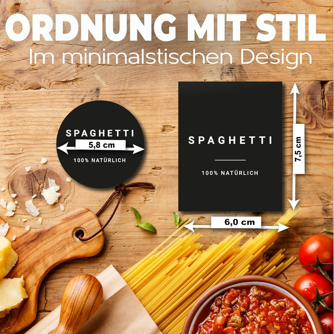 Vorratsetiketten - Küchen XXL Set Schwarz - selbstklebend (288 Stück) - Aufkleber rund minimalistisc