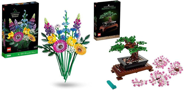 LEGO 10313 Icons Wildblumenstrauss-Set & 10281 Icons Bonsai Baum, Kunstpflanzen-Set zum Basteln für