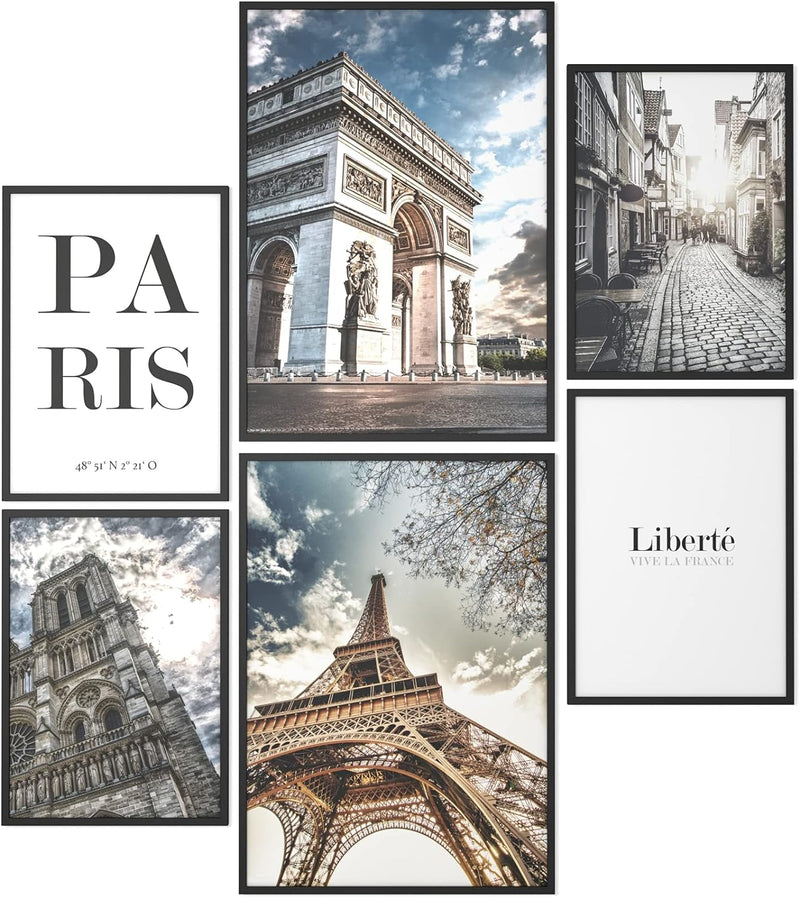 Papierschmiede® Mood Poster Set Paris, Fertiges Bilder Set mit Rahmen (Holz, schwarz), Wohnzimmer De