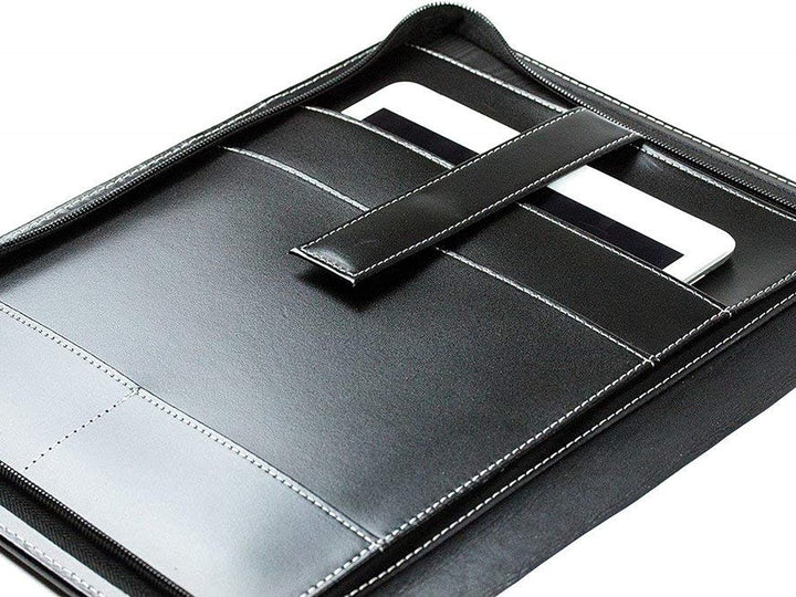 DELMON VARONE - Personalisierbare Tablet Schreibmappe DIN A4 aus Cambridge Top Grain Leder schwarz,