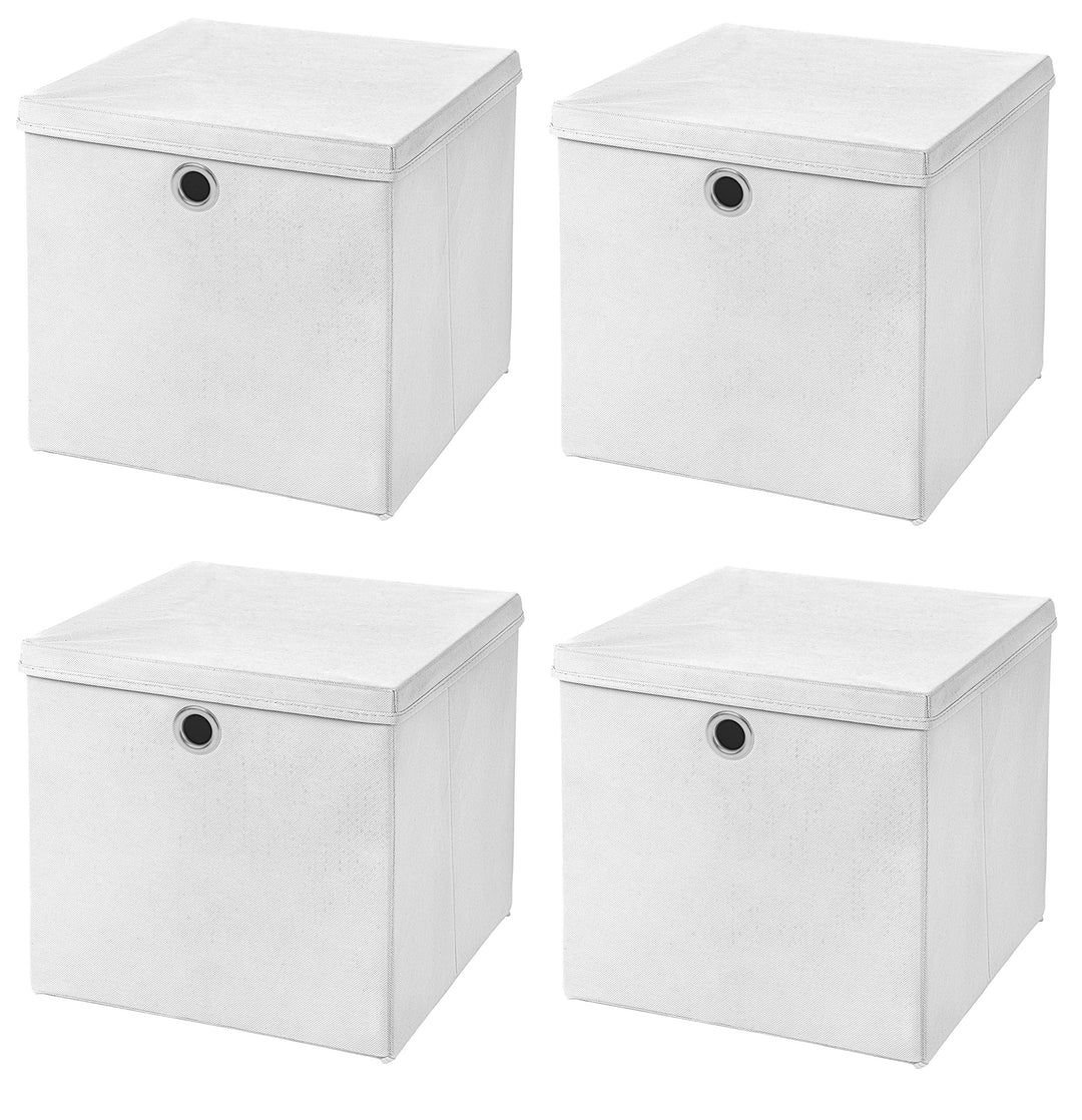 StickandShine 4er Set Weiss Faltbox 28 x 28 x 28 cm Aufbewahrungsbox faltbar mit Deckel, Weiss