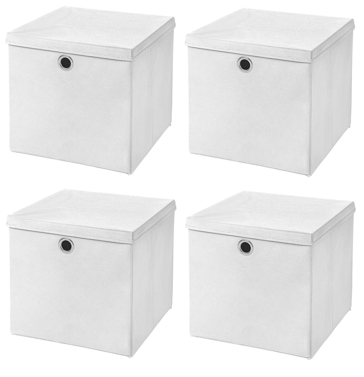 StickandShine 4er Set Weiss Faltbox 28 x 28 x 28 cm Aufbewahrungsbox faltbar mit Deckel, Weiss
