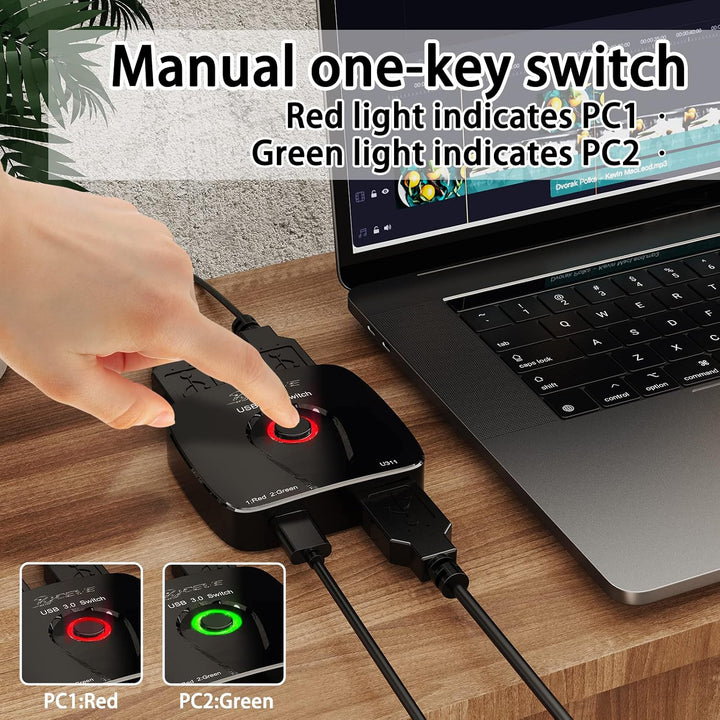 USB 3.0 Switch 2 PC, 2 in 1 out | USB Switch 3.0 for 2 Computers Share Mouse, Keyboard, with Wired R