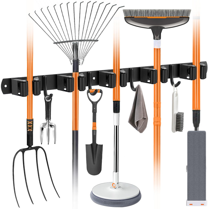 1 Stück Besenhalterung Wand, 5 Halter + 4 Haken Edelstahl gerätehalter, Selbstklebend Gartengeräteha