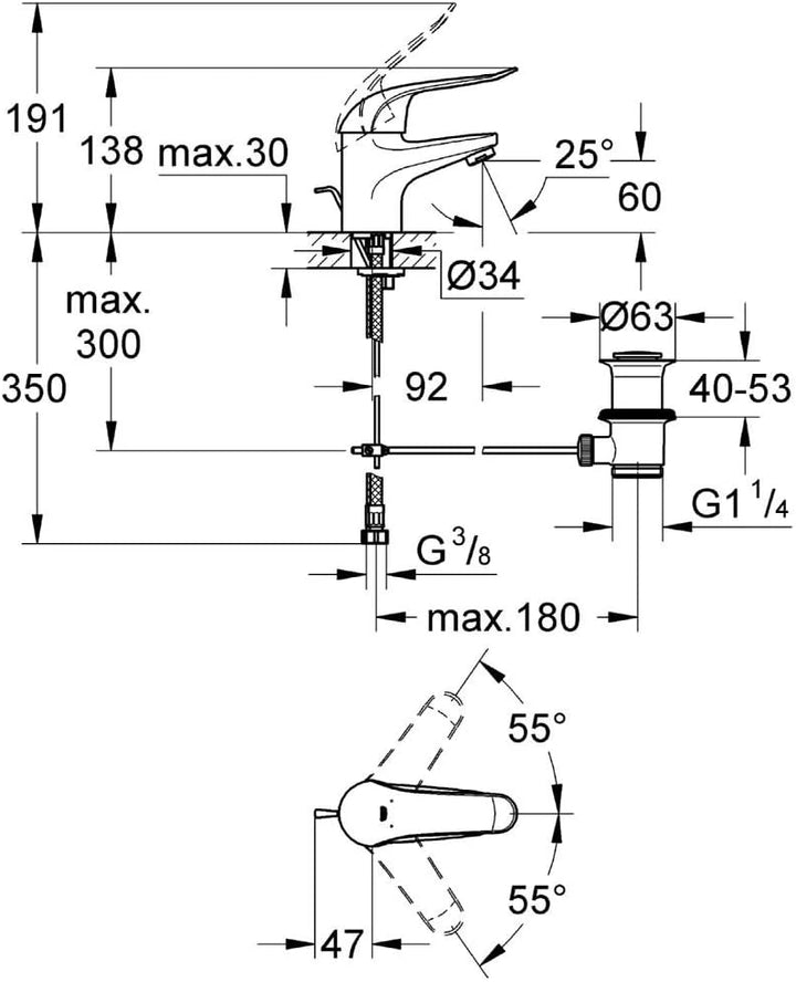 GROHE Euroeco Waschtisch-Einhebelmischer, 120 mm, verchromt 32763000, Silber