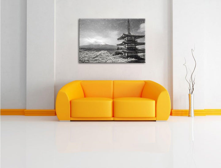 Pixxprint Mount Fuji in Japan Kohle Effekt, Format: 100x70 auf Leinwand, 100x70