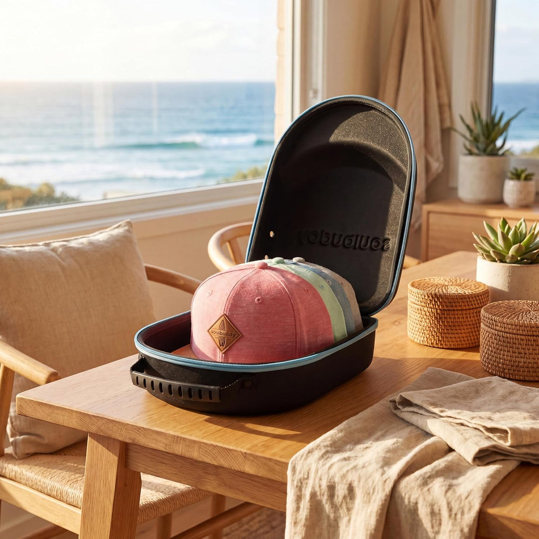 Soulbuddy Cap Travel Case – Transport Box für bis zu 4 Caps – Stabiler Kappen Organizer – Schutz Auf