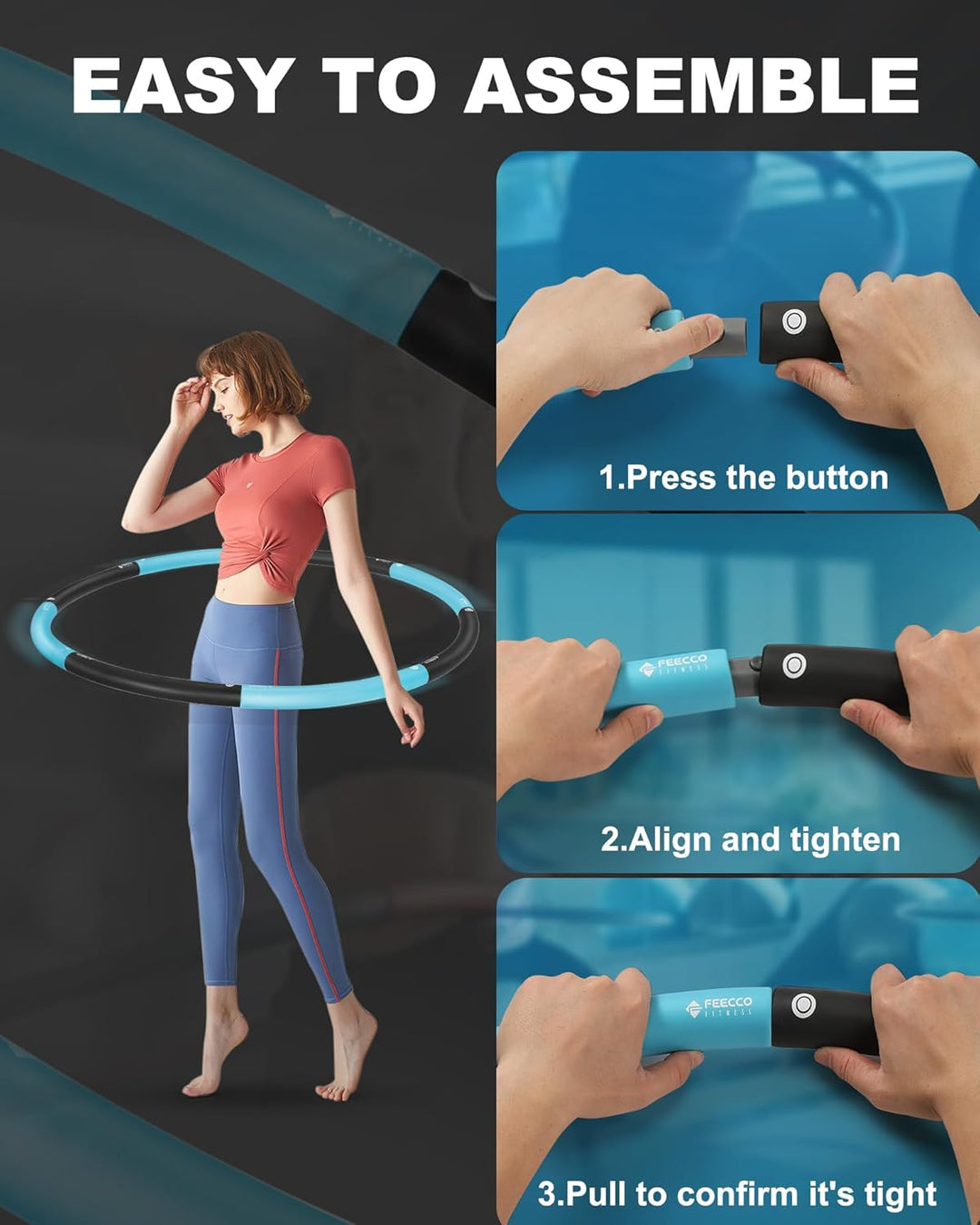 FEECCO Hula Hoop Reifen Erwachsene - hullahub Reifen zum Abnehmen Blau 1,9 kg, Blau 1,9 kg