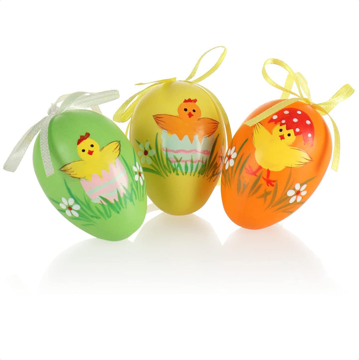 com-four® 36x Ostereier zum Aufhängen 6 cm - Bunte Ostereier mit Blumen und Tieren - Hängedeko für d