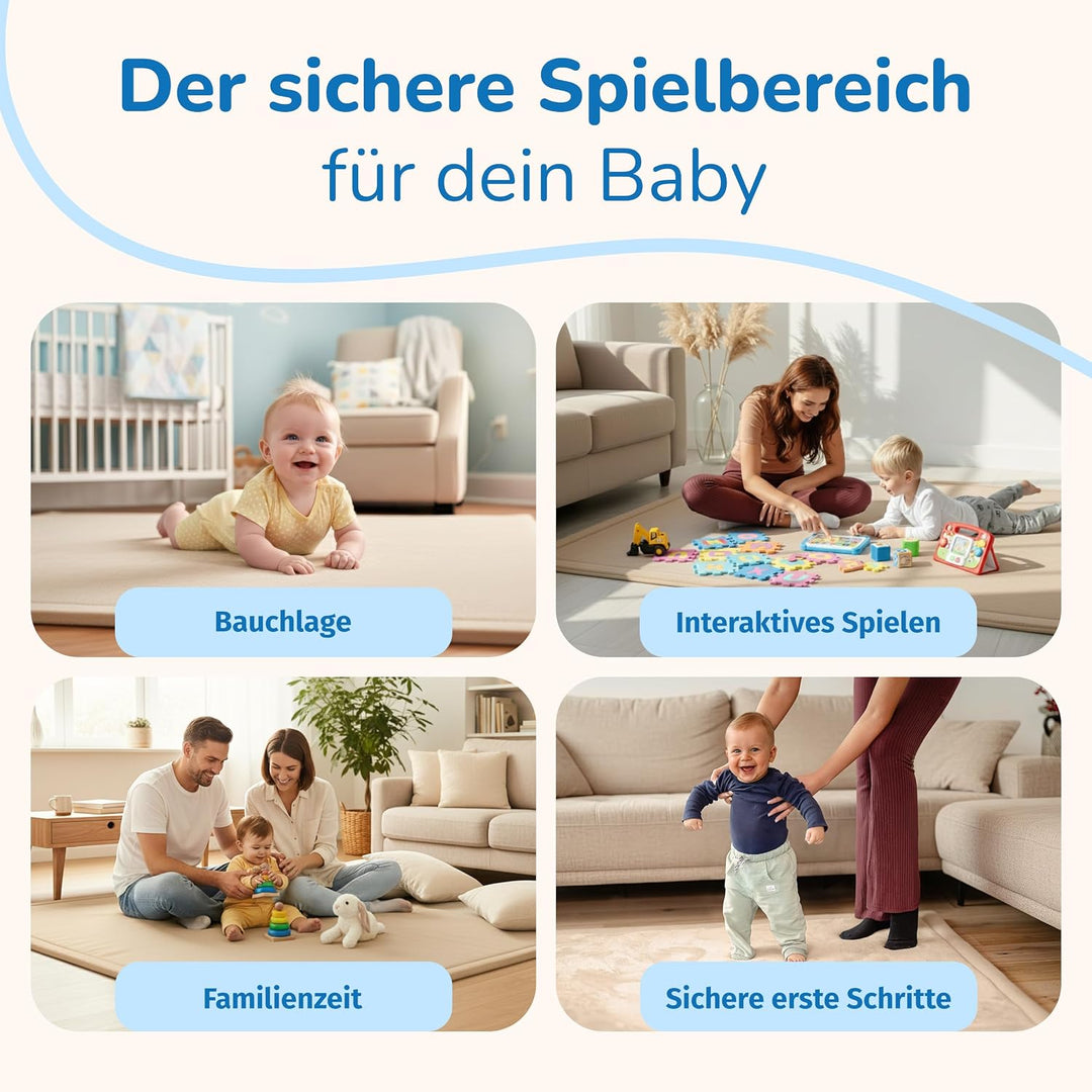 BabybeFun Krabbelmatte Baby - kuschelig weich - 3cm Dicke Spielmatte - schützt vor Stössen - Teppich
