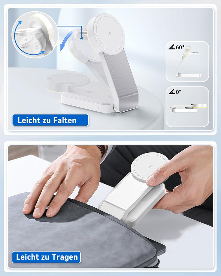 3 in 1 Faltbar Induktive Ladestation，Kabelloses Ladegerät für iPhone 16/15/14/13/12/Pro Max/Mini,Wir