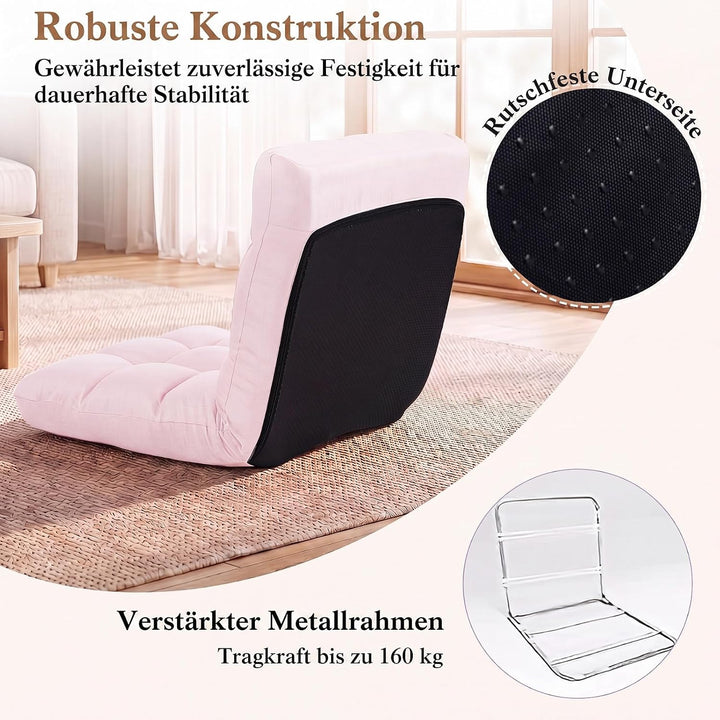 COSTWAY Bodenstuhl verstellbar, Bodensessel gepolstert, Bodenkissen mit Rückenlehne, Meditationsstuh