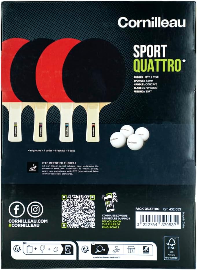 Cornilleau Sport Quattro Tischtennis-Set (4 Schläger und 4 Bälle)