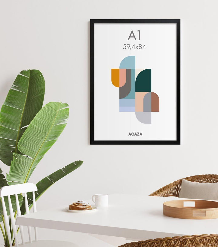 ACAZA A1 Bilderrahmen 59,4x84 cm Format Din A1 Schwarz, MDF Holz mit bruchsicherem Acrylglas, für Ph