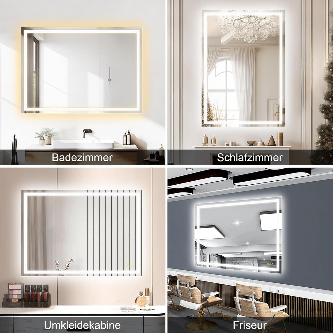 AI-LIGHTING Badezimmer Spiegel mit Led 50×70 cm Badspiegel mit Beleuchtung mit Touch-Schalter 3 Lich