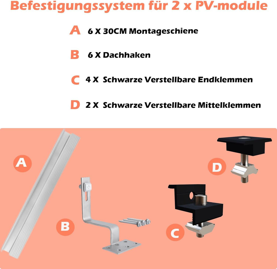 Photovoltaik Ziegeldach Befestigungssystem,Solar Alu Halterung Befestigung Schiene Dachhaken PV für