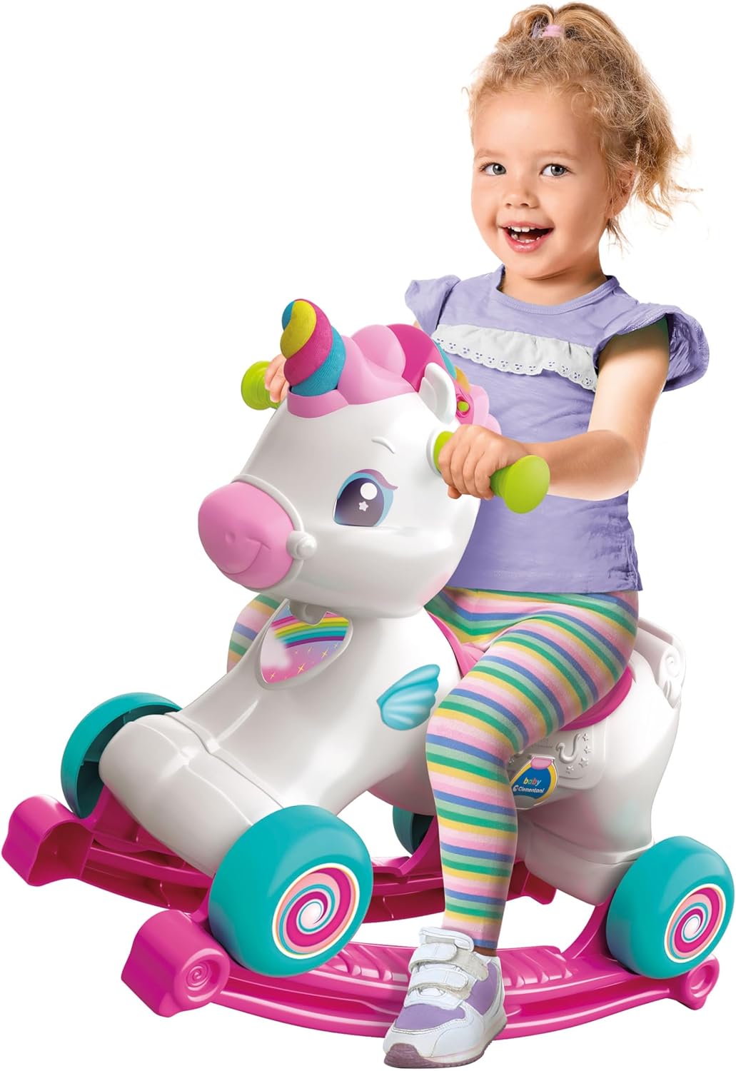 Clementoni 61555 Einhorn Wippe Einhorn Wippe und Läufer mit Musik, Liedern und pädagogischen Inhalte