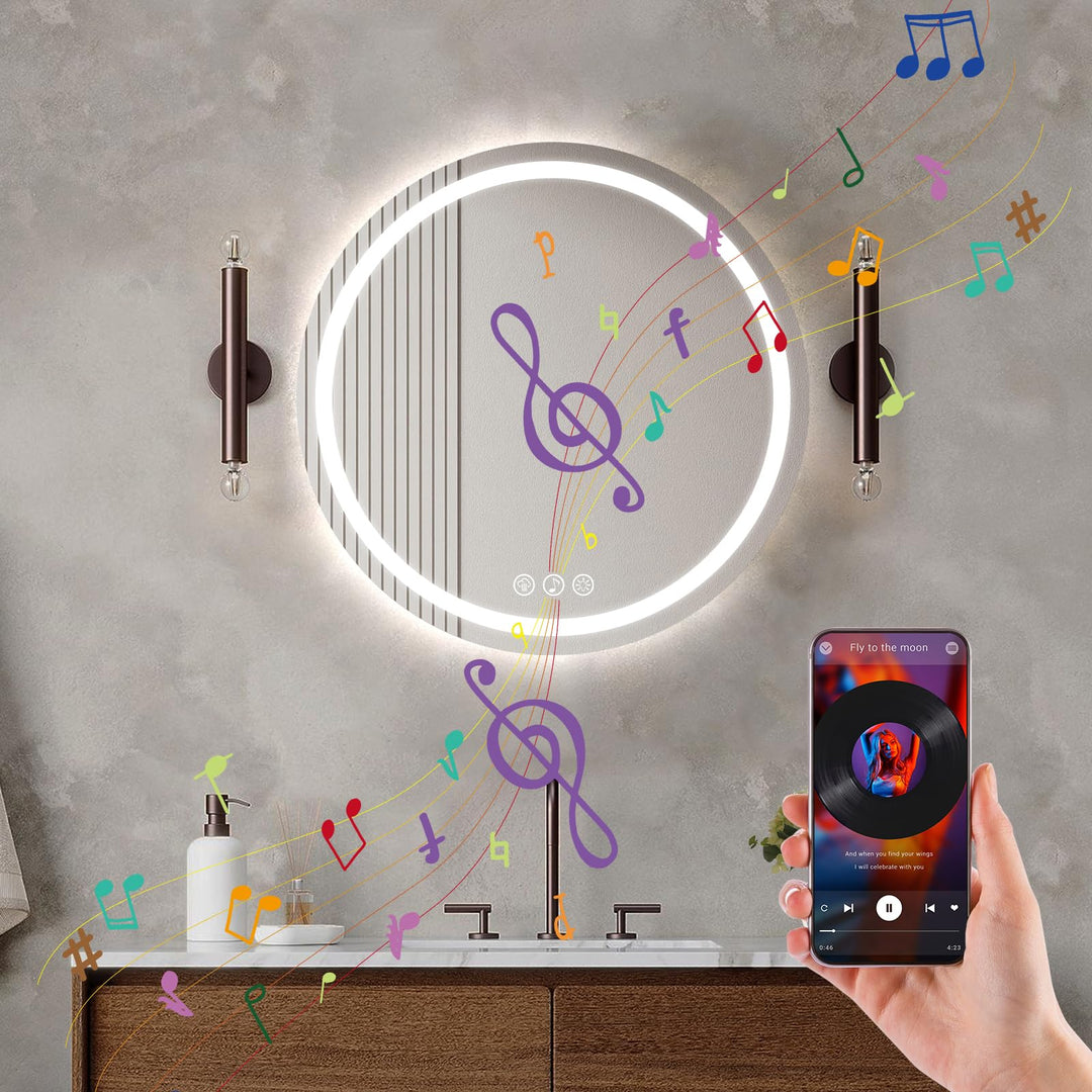 Runder Spiegel mit Beleuchtung, 50cm Bluetooth Badezimmerspiegel mit Beleuchtung, Wandspiegel mit Fr