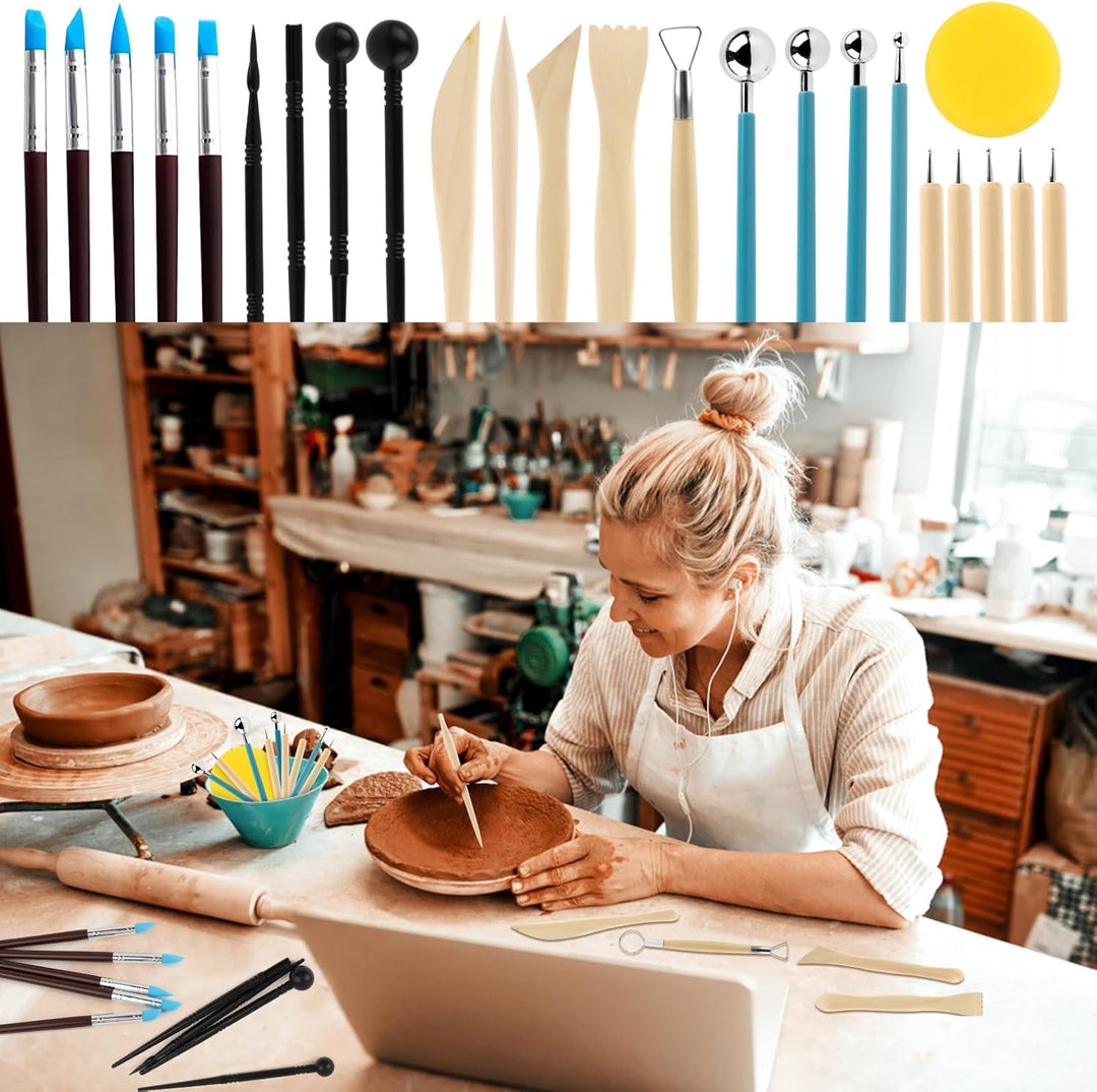MXTIMWAN 24 Stück Modellierwerkzeug Ton Set, Polymer Clay Sculpting Tools, Keramik Sculpting Ton Wer