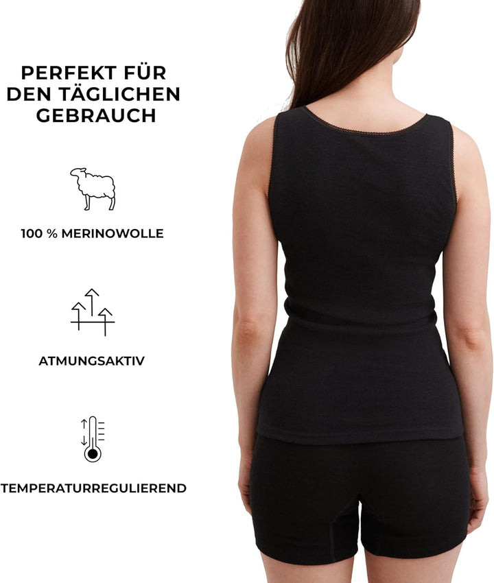 Dilling Merino Unterhemd für Damen - aus 100% Bio-Merinowolle 34 Schwarz, 34 Schwarz
