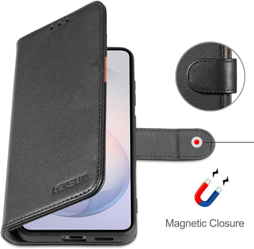 LENSUN Echtleder Hülle für Samsung Galaxy S26, Handyhülle [Echtes Leder][Kartenfach][RFID Schutz Bri
