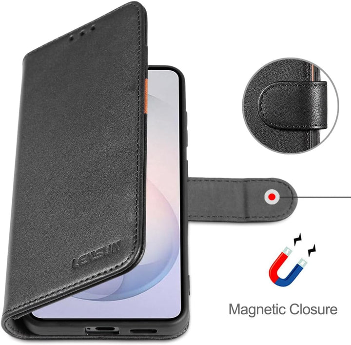 LENSUN Echtleder Hülle für Samsung Galaxy S26, Handyhülle [Echtes Leder][Kartenfach][RFID Schutz Bri
