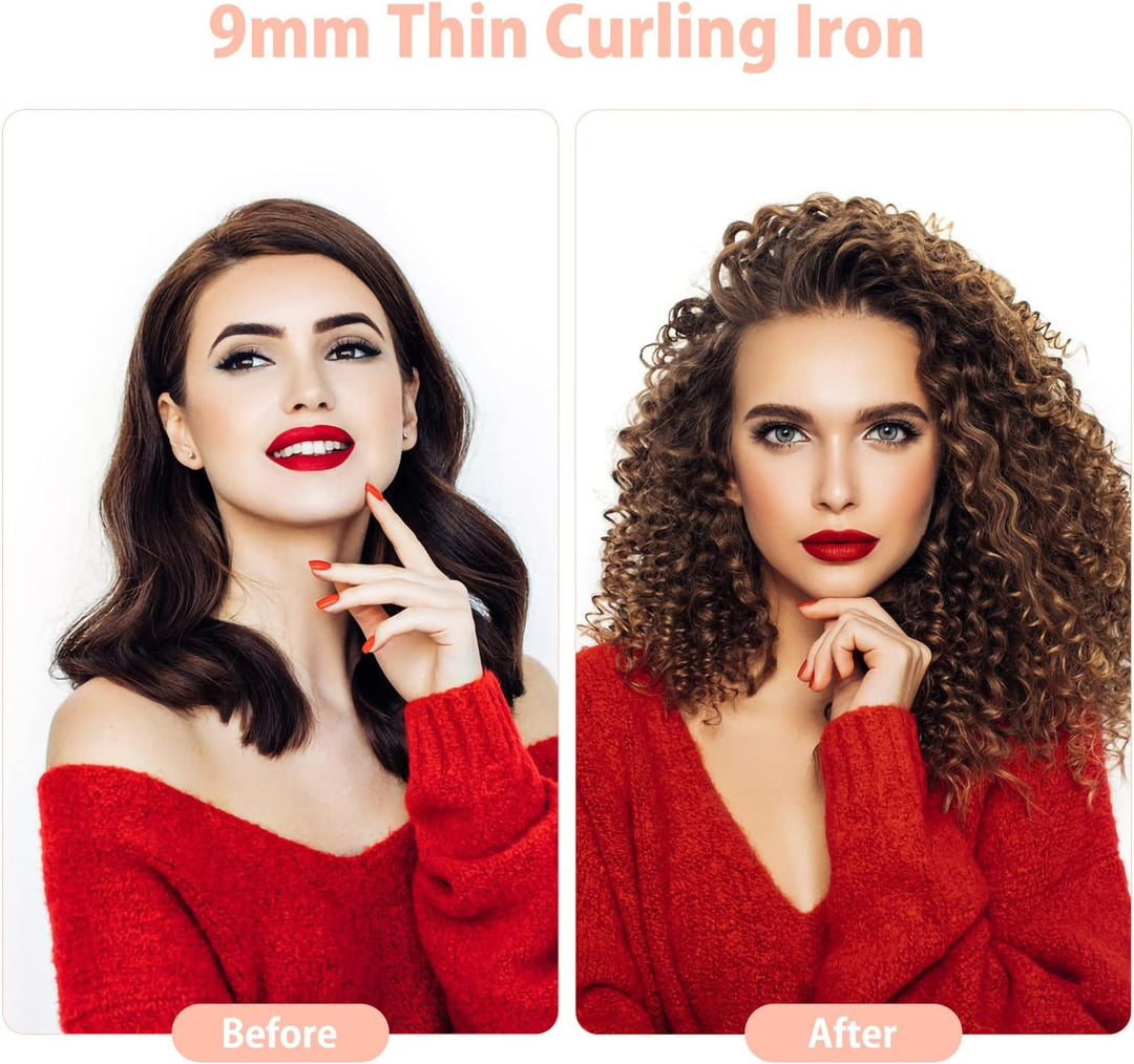 Culwad Lockenstab Kleine Locken, 9mm Keramik Lockenstab Dünn für Kurze/Mittlere Haare, Afro Locken K