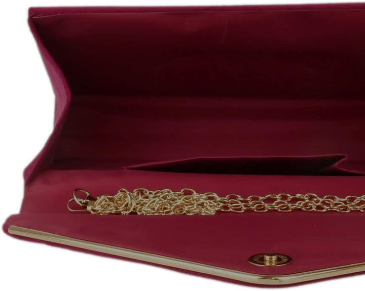 Girly Handbags Faux Suede Clutch Bag Envelope Metallic Frame Women Handbag Dark Rose Dunkle Rose, Du