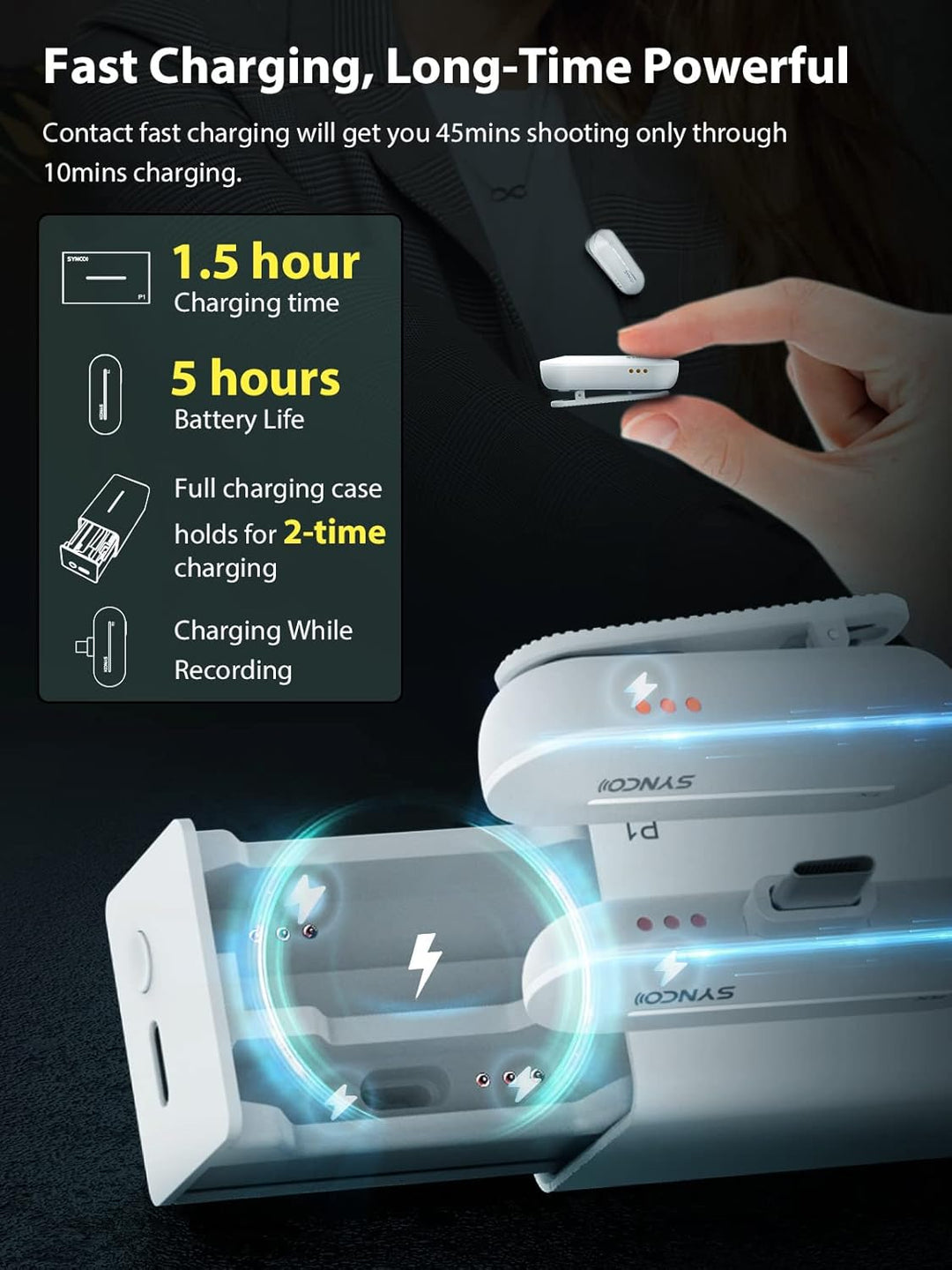 SYNCO Lavalier Mikrofon Kabellos 【Type-C】, P1T Smartphone Mikro Wireless mit Ladebox, Kompatibel mit