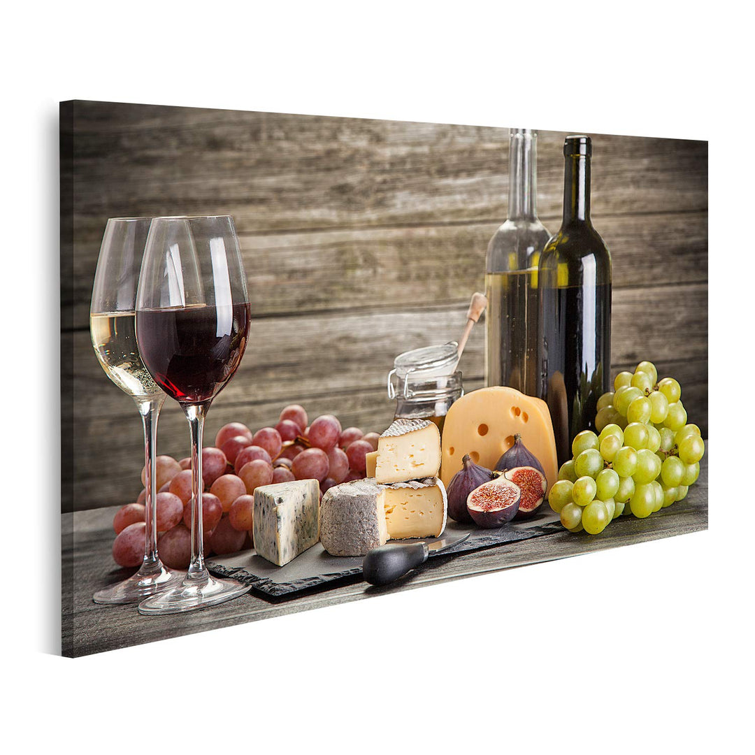 islandburner Bild auf Leinwand Wein Käse Stillleben Vor Holzwand Bilder Wandbilder Poster Leinwand 8