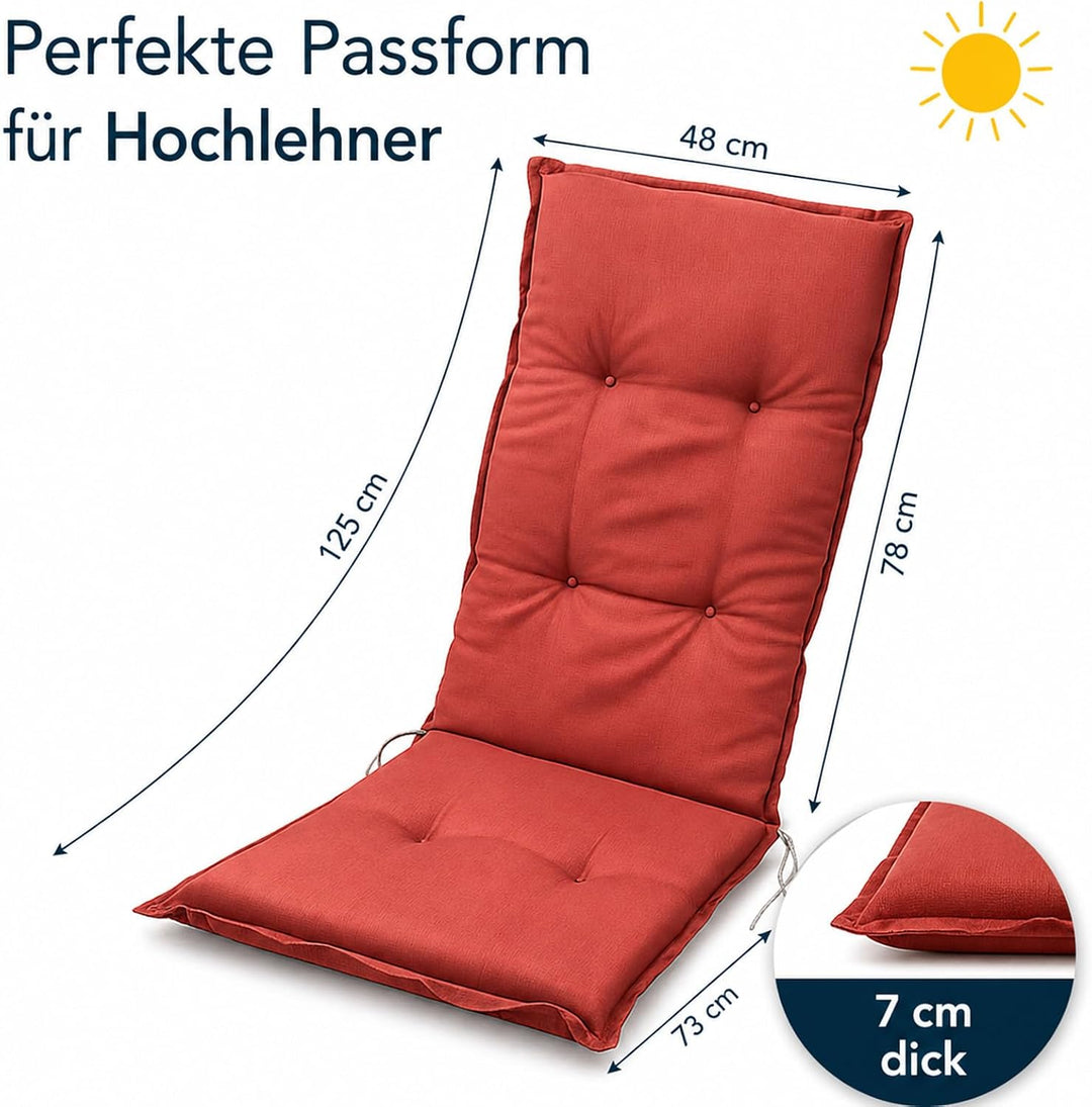 Hochlehner Auflagen 2er Set 117x49x6 cm Rot Gartenstuhl Sitzpolster Komfort | BURI Hochlehnerauflage