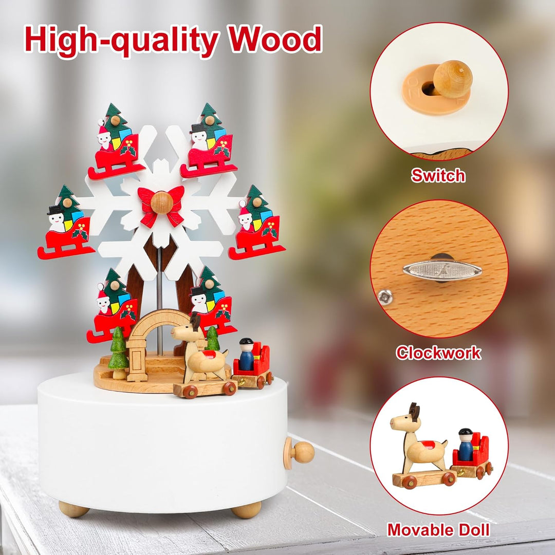 LONEEDY Holz Spieluhr Weihnachten Schneeflocke Dekoration Elch Custom für Jungen und Mädchen Rotatio
