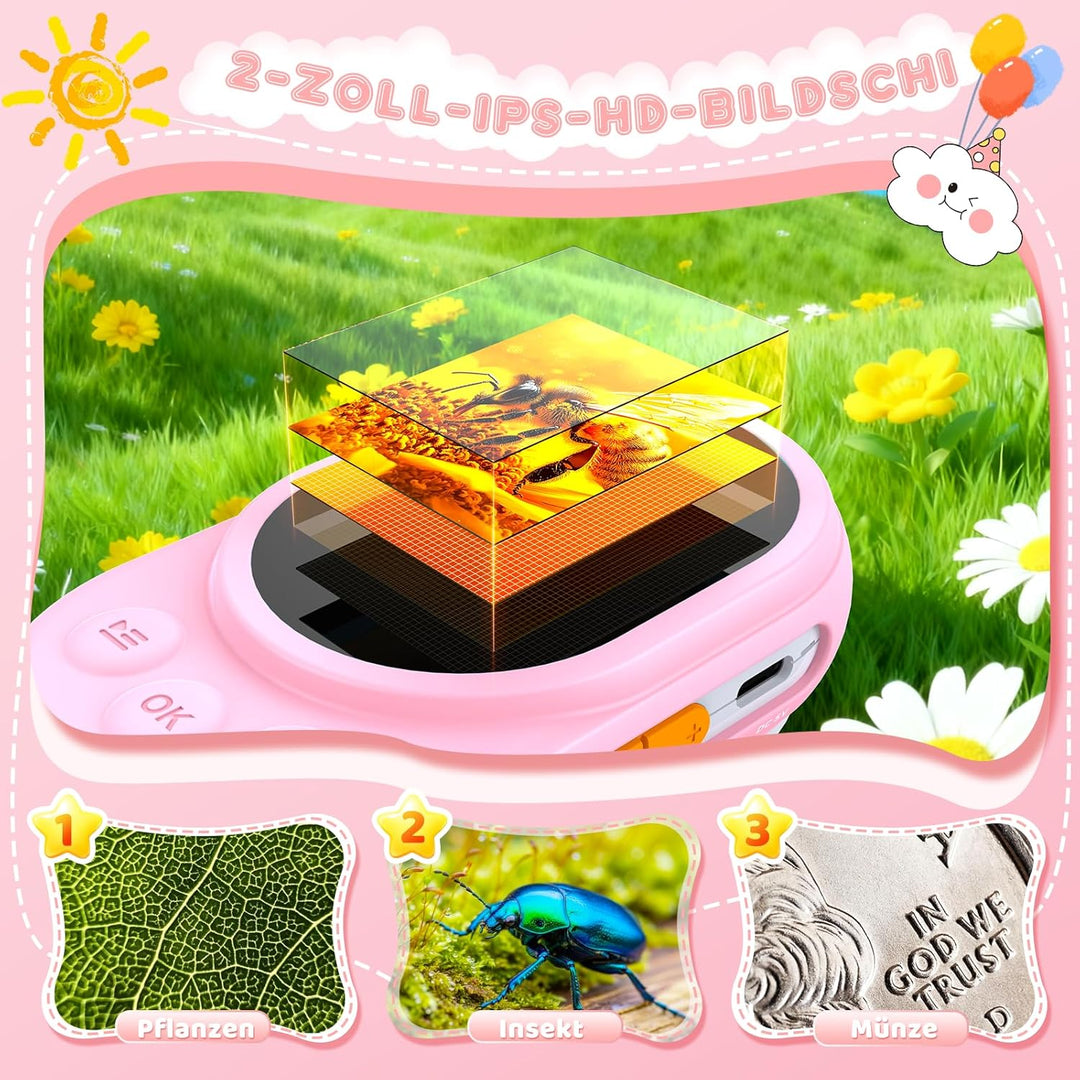 Mikroskop für Kinder, Kinderkamera Mikroskop mit 2-Zoll LCD HD Bildschirm, Hand Digital Microscope m