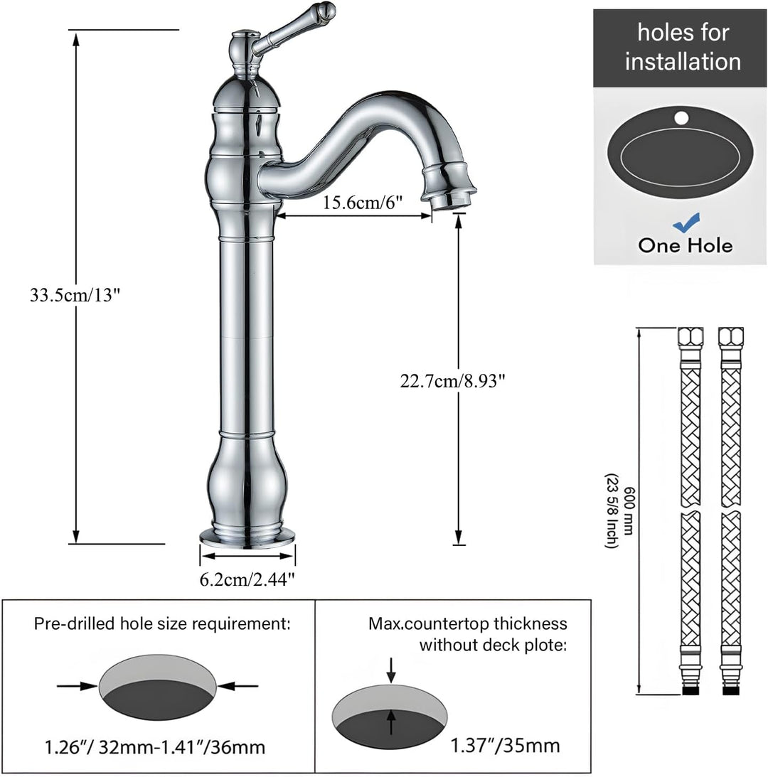 Rozin Wasserhahn Bad Chrom Hoch Waschtischarmatur 360°Schwenkbar Einhebel Waschbecken Armaturen Wasc