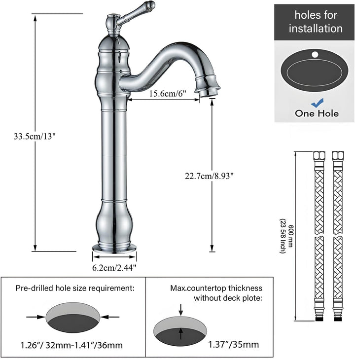 Rozin Wasserhahn Bad Chrom Hoch Waschtischarmatur 360°Schwenkbar Einhebel Waschbecken Armaturen Wasc