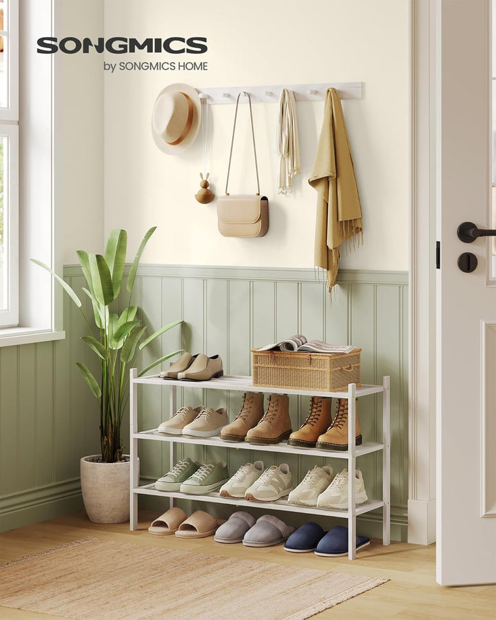 SONGMICS Schuhregal aus Bambus, Schuhablage 3 Ebenen, stapelbar, platzsparend, Regal für Flur, Wohnz