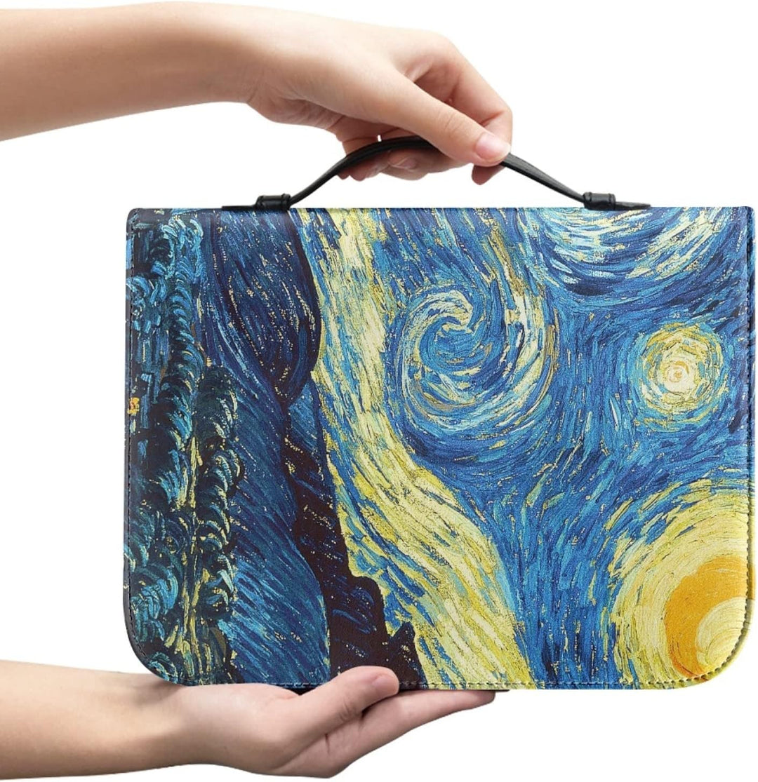 Kuiaobaty Damen-Bibelhülle aus Kunstleder, Van Gogh, Kunstbuch, Tragetasche, Sternennacht-Buchhülle,