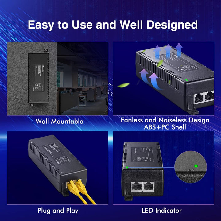 MokerLink Gigabit PoE Injektor, 802.3af/at/bt 60W, 10/100/1000Mbps Ethernet, Plug & Play, Nicht-PoE
